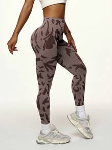 Easithlete Women's Fashion Full Print Ruched Seamless Yoga Leggings