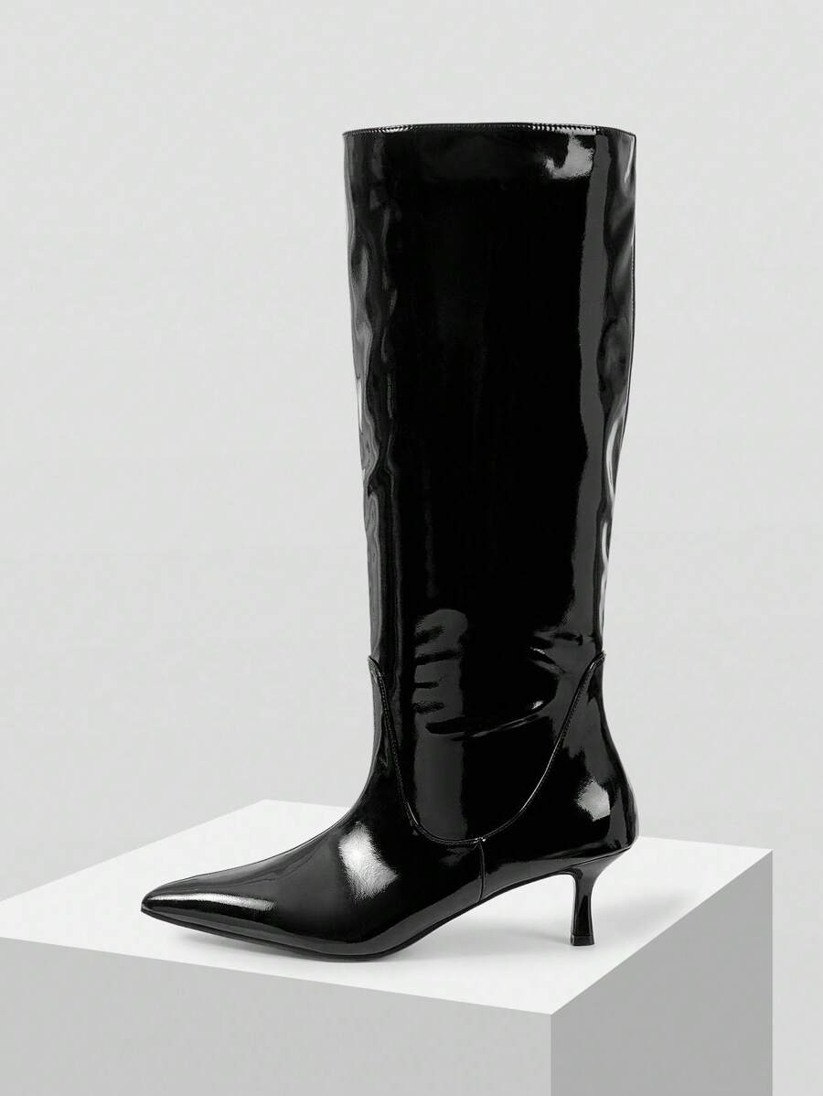 MOTF PREMIUM POINTED TOE HIGH HEEL KNEE HIGH BOOTS - Black - View 1