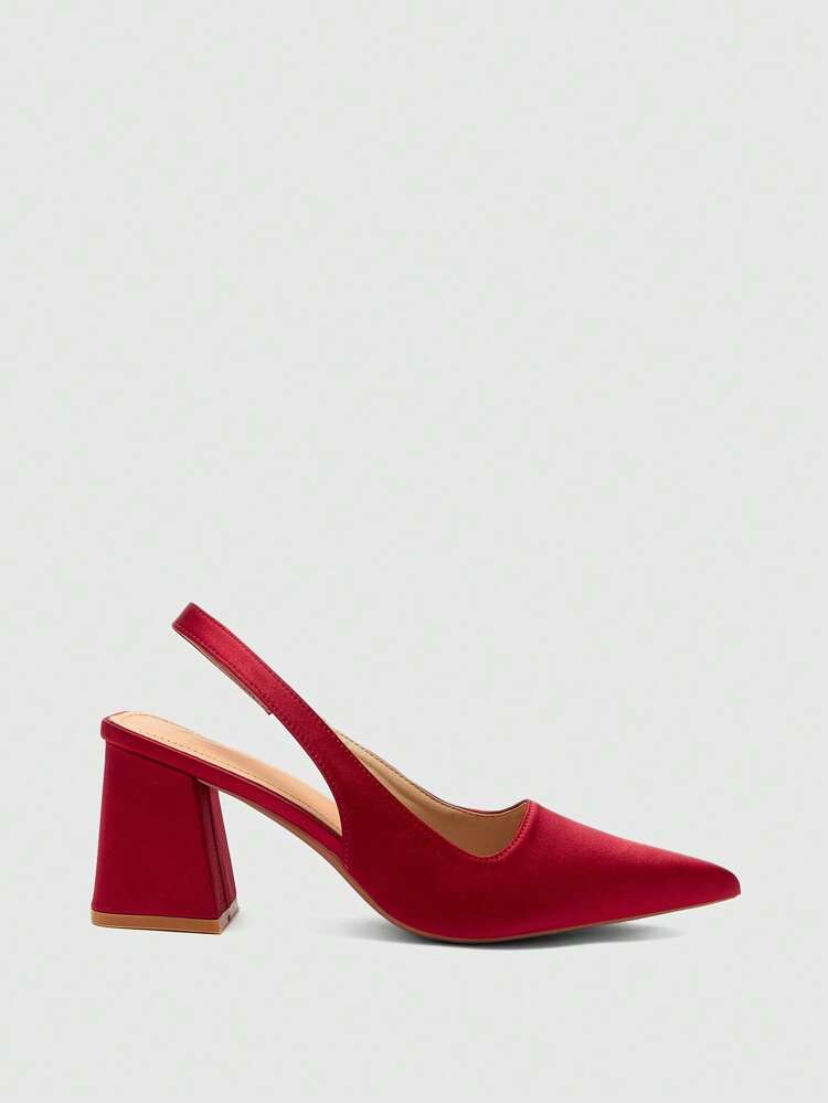 CUCCOO BIZCHIC Tacones altos de dama con punta afilada, tacón grueso, correa de tobillo roja, diseño sin respaldo, zapatos adecuados para uso diario, trabajo y atuendos de viaje
