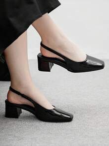 CUCCOO BIZCHIC Sapatilhas femininas clássicas de salto baixo e tiras traseiras pretas - Preto - Ver 3