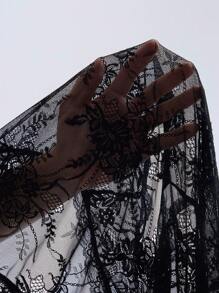 Lumivelle Women's Semi-Sheer Embroidered Mesh Sleeveless Shirt, Short Style, Summer - Black - View 7