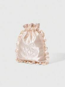 ROMWE Kawaii Embroidered Pearl, Heart & Bow Makeup Bag, Travel Underwear Storage Pouch With Drawstring - Pink - View 5