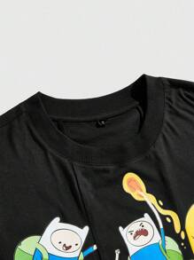 ROMWE MEN Adventure Time X ROMWE 男士不对称印花拼布短袖 T 恤，宽松短款