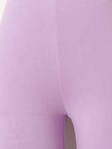 SHEIN Back To School Fashion Adolescent Girls Purple Solid Color Casual Comfortable Short Leggings - Purple - View 5