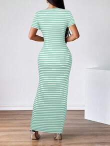 Firerie Vestido de manga corta elegante a rayas para el trabajo diario