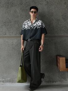 ESTAVOR 1 件男士休闲花卉印花短袖黑白梭织衬衫，适合夏季 - 彩色 - 查看 2