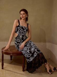 MOTF PREMIUM EMBROIDERY CONTRAST LACE DRESS - Black - View 6