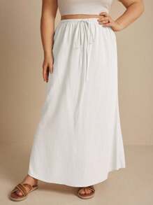 Elaquor Ropa de mujer talla grande de otoño, falda sólida simple con cordón en la cintura para mujer