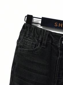 SHEIN Young Boy 1pc Black Comfortable And Refreshing Dark Wash Design Elasticity Denim Skinny Pants For Dailywear And Back To School Clothes - Black - View 3