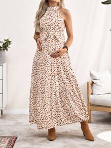 SHEIN Váy bầu buộc eo nhiều lớp in họa tiết - Nhiều màu - Xem 4