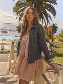 Aralina Winter / Summer Denim Black Wash Oversized Shirt - Dark Wash - View 1