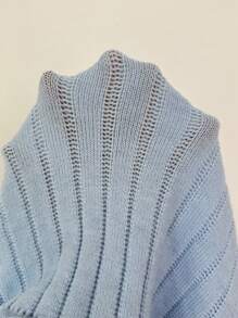 Elenzga Minimalist Fashion Hollow Out Lace Trim Pullover Flare Sleeve Knit Sweater Knit Pullover Fall Winter - Baby Blue - View 7