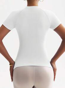 Easithlete Áo thun thể thao tay ngắn Raglan trơn màu dành cho nữ, dáng ôm, dáng ôm - trắng - Xem 2