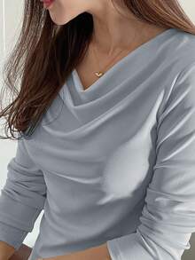 DAZY 魅力领口分层优雅女式上衣 T 恤 - 淺藍色 - 查看 2