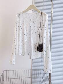 Franclia 波点休闲通勤简约女士轻便夹克，春夏 - 白色 - 查看 4