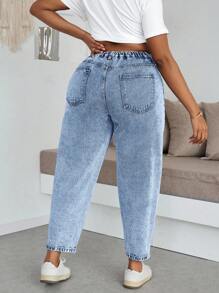SHEIN ICON Große Größen Blaue Jeans in Relaxed Fit, gerissen, verjüngend, 7/8-Länge