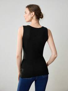 Uhlyne 优雅V领纯色羊毛针织开衫，适合商务女性，夏季和秋季穿着，简约风格，商务休闲，假日、工作、教师、返校、秋季，尽显老钱气质。 - 黑色 - 查看 6