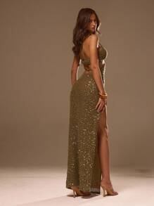 Musera Resort Sequin Sheer Cutout Side Split Maxi Dress Beach Cover Up Summer Festival Vacation Cute Sexy Cowgirl Spring Ibiza