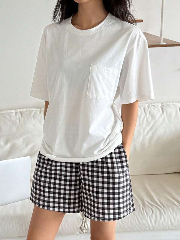 DAZY 2pcs Women Loose Casual Short Sleeve Homewear Set