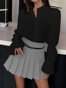 INAWLY Damen Lässig einfarbiges Hemd mit Fronttasten und Lotusblumen Ärmeln, für den Herbst