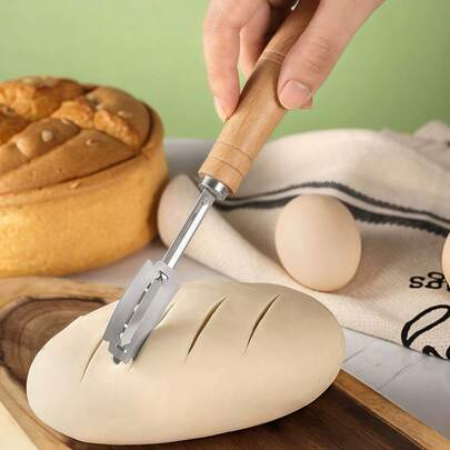 跨境烘焙工具不锈钢面包切刀法棍面包修面刀榉木手柄面包切刀