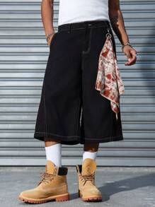 Manfinity Hypemode 男士纯色宽松头巾装饰休闲牛仔短裤