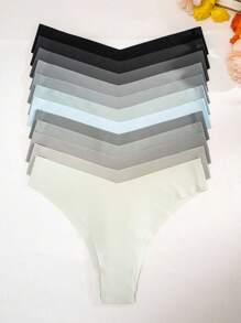 12 piezas Ropa interior sin costuras de unicolor para damas