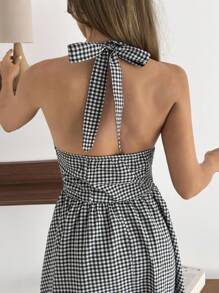 SHEIN Robe à carreaux avec détail de cou pour bretelles
