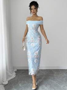 Elenzga 女士优雅露肩镂空花卉系带无袖 A 字长裙，适合外出，夏季