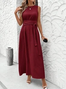 Ellevyn Vestido sin mangas de unicolor para mujer, elegante para el verano