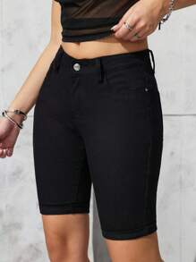 SHEIN PETITE Women's Pocket Skinny Casual Versatile Denim Shorts