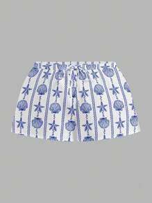 Veykashi 大码休闲贝壳印花短裤，适合夏季 - 彩色 - 查看 3