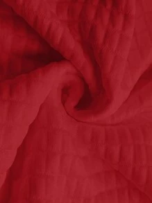 SHEIN LUNE Plus Size Women Solid Red Round Neck Half Zipper Design Texture Knit Sweatshirt Pullover, Versatile & Fashionable, Spring/Autumn For New Year Fall - Red - View 6