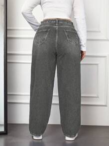 RueChic Jeans vaqueros de cintura alta, lavados y holgados, de talla grande