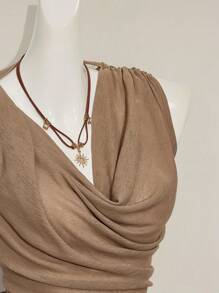 SHEIN ICON Débardeur ample au décolleté plongeant avec perles, dos nu, style américain, polyvalent