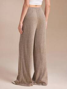 Spring Affair Loose Solid Color Rib Knit Drawstring Wide Leg Jersey Stretchy Pants, Airport Street Wear, Fall