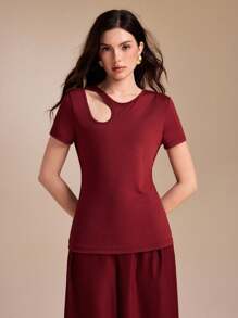 Spring Affair Camiseta de mujer de manga corta con corte y unicolor