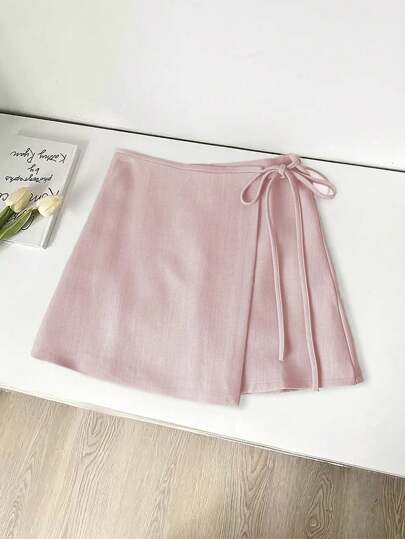 Franclia 毕业季休闲百搭吊带不对称下摆新款夏季卡其色纹理宽幅面料半身裙女士短裙女裙女士夏季服装夏季下装