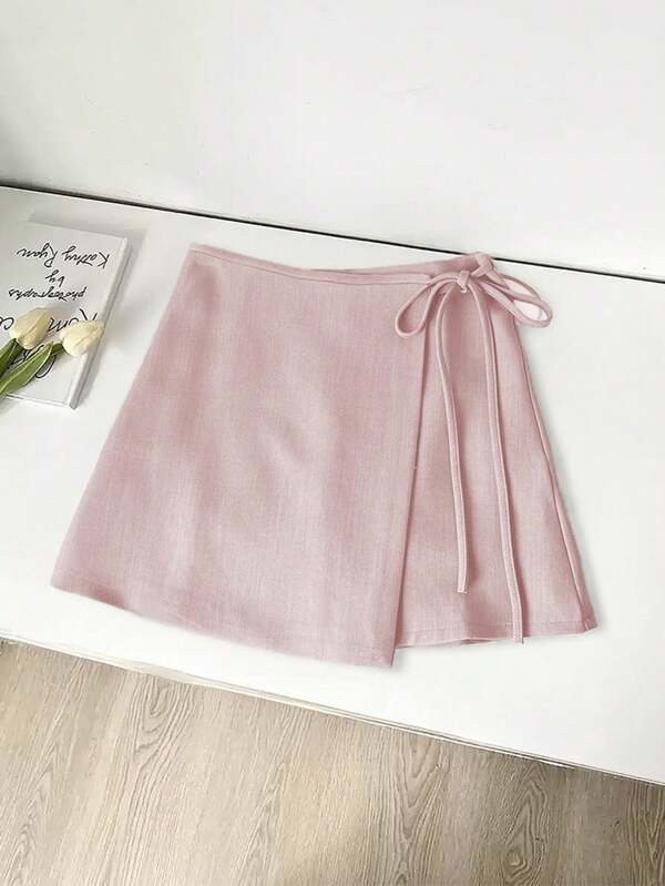 Franclia 毕业季休闲百搭吊带不对称下摆新款夏季卡其色纹理宽幅面料半身裙女士短裙女裙女士夏季服装夏季下装