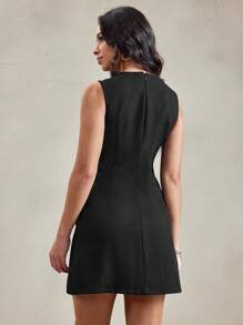 Wildy Vestido negro mini estilo formal básico de mezclilla al estilo americano campestre casual, para vestir cuando sale la profesora. Vestido negro mini formal para mujeres - Negro - Ver 3