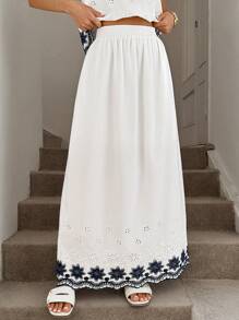 Easowa 教师刺绣仿亚麻长裙，适合度假和外出，女士波西米亚海滩度假装西部波西米亚白色长裙白色波西米亚裙长裙刺绣长裙女式长裙 - 白色 - 查看 1