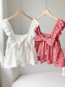 Comfortcana 双色梭织女式短款蝴蝶结衬衫