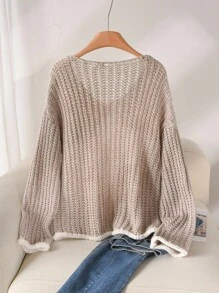 CosyJoli كارديجان محبوك سميك بألوان متباينة مع إبزيم معدني مقاس كبير للموسم الخريفي/الشتوي