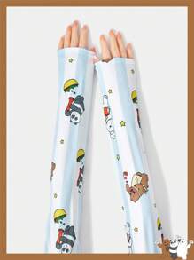 We Bare Bears X SHEIN 1双条纹卡通图案时尚夏季冰袖 - 藍白色 - 查看 5