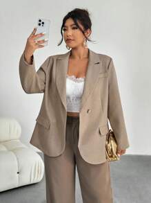 Firerie 大码女式纯色翻领长袖单扣休闲西装外套女式办公室优雅西装外套，秋季女式西装外套