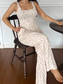 DAZY 2件套女士碎花舒适睡衣套装 - 米色 - 查看 5