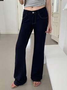 SHEIN EZwear 女式口袋设计喇叭休闲百搭牛仔裤