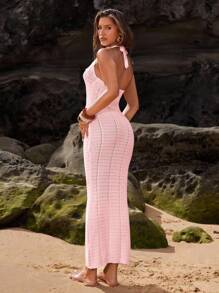 SHEIN BAE Vacation Style Sexy See-Through Knitted Women Dress