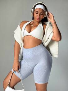 Velisys Set de 2 pantalones cortos deportivos sin costuras con estampado de leopardo para mujer de talla grande