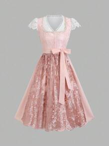 Fairmaia Bộ trang phục Dirndl truyền thống của Đức, cổ vuông, họa tiết hoa và tạp dề, dành cho lễ Halloween tháng 10 - Nhiều màu - Xem 1